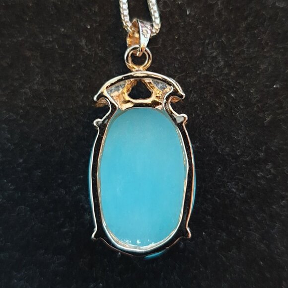 18K Gold Plated Amazonite Cabochon White Crystal Pendant 925 Silver Necklace - Picture 4 of 11